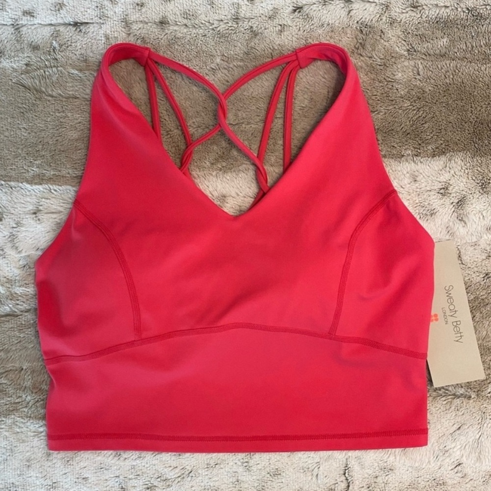 NWT Sweaty Betty Super Soft Strappy Back Workout Crop Top in Glow Pink SIZE US 6 - Picture 4 of 12